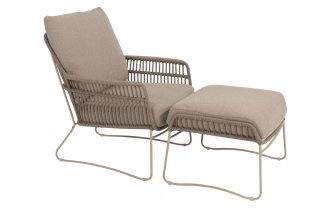 Fotel ogrodowy wypoczynkowy z podnóżkiem BOTANIC 4SO szarooliwkowy poduszki materiał Bounce