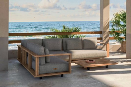 Ekskluzywny wykonany z drewna teak narożnik do ogrodu zimowego ETERNITY 4SO