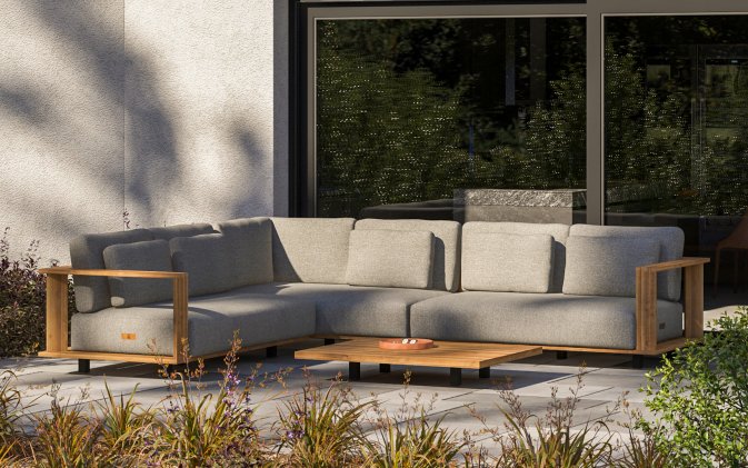 Ekskluzywny wykonany z drewna teak narożnik do ogrodu zimowego ETERNITY 4SO