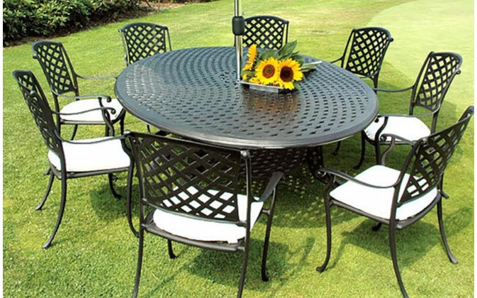 Owalny ogrodowy stół z odlewanego aluminium malowany na czarno KINGS 250x110 cm