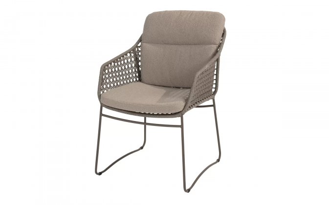 Krzesło na taras stołowe MORETTI brązowe z bezowymi poduszkami 