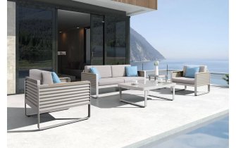 Zestaw wypoczynkowy nowoczesny aluminiowy beżowy AIRPORT Higold