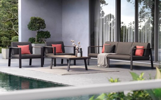 Czarny komplet wypoczynkowy aluminiowy z poduszkami Olefin NOFI Lounge Higold