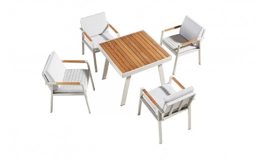 Cztroosobowy komplet ogrodowy stołowy aluminiowy beżowy NOFI Higold