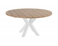 Okrągły stół ogrodowy 130 cm białe nogi blat drewno teakowe STEPHANIE Hartman
