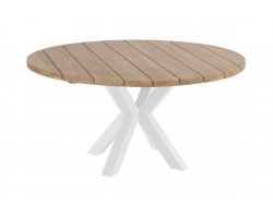 Okrągły stół ogrodowy 130 cm białe nogi blat drewno teakowe STEPHANIE Hartman