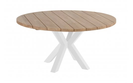 Okrągły stół ogrodowy 130 cm białe nogi blat drewno teakowe STEPHANIE Hartman Okrągły stół ogrodowy 130 cm białe nogi blat drewno teakowe STEPHANIE Hartman