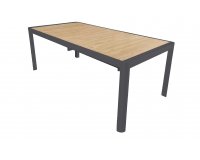 Ciemnoszary rozkładany stół ogrodowy aluminiowy z blatem teak ANELLE