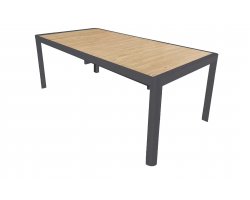 Ciemnoszary rozkładany stół ogrodowy aluminiowy z blatem teak ANELLE