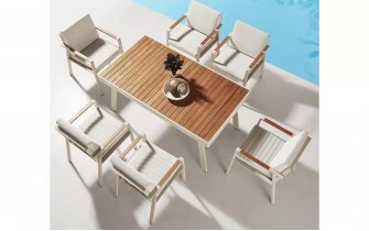 Zestaw stołowy aluminiowy bezowy NOFI Dining dla 6 osób