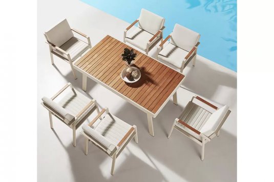 Zestaw stołowy aluminiowy bezowy NOFI Dining dla 6 osób