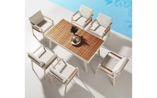 Zestaw stołowy aluminiowy bezowy NOFI Dining dla 6 osób