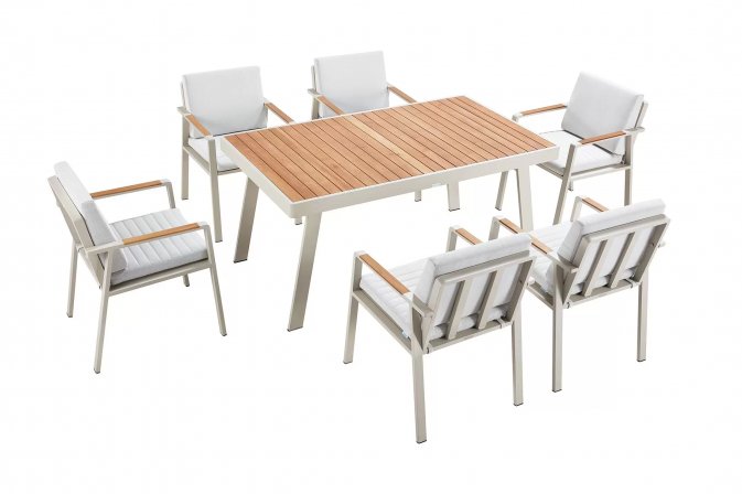 Zestaw stołowy aluminiowy bezowy NOFI Dining dla 6 osób