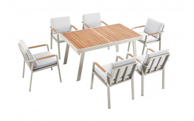 Zestaw stołowy aluminiowy bezowy NOFI Dining dla 6 osób
