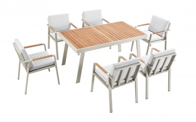 Zestaw stołowy aluminiowy bezowy NOFI Dining dla 6 osób