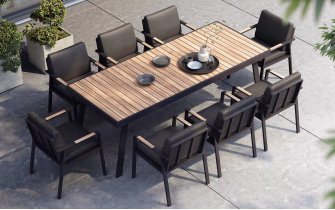 Czarny zestaw stołowy aluminiowy dla 8 osób NOFI Higold