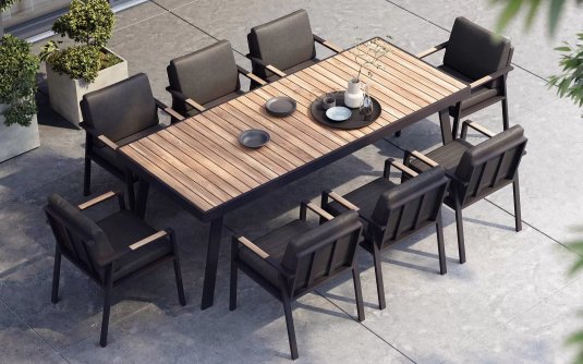 Czarny zestaw stołowy aluminiowy dla 8 osób NOFI Higold Czarny zestaw stołowy aluminiowy dla 8 osób NOFI Higold