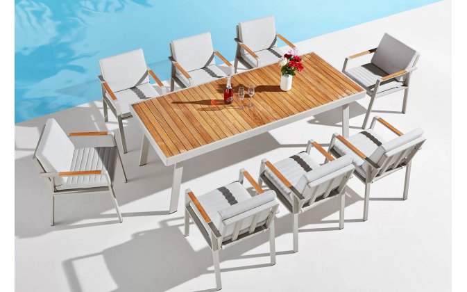 Beżowy Zestaw stołowy aluminiowy dla 8 osób NOFI Higold