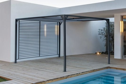 Ciemnoszary aluminiowy pawilon 3x3,6 m z zasuwanym dachem NOAH bizzotto