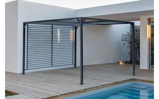 Ciemnoszary aluminiowy pawilon 3x3,6 m z zasuwanym dachem NOAH bizzotto Ciemnoszary aluminiowy pawilon 3x3,6 m z zasuwanym dachem NOAH bizzotto