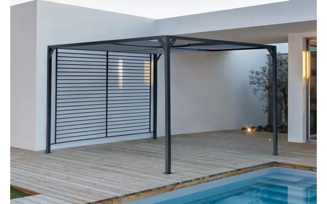 Ciemnoszary aluminiowy pawilon 3x3,6 m z zasuwanym dachem NOAH bizzotto 