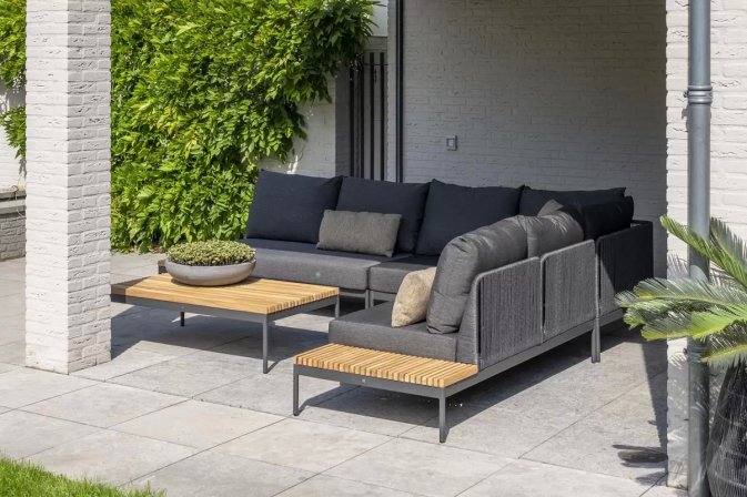 Aluminiowy narożnik ogrodowy modułowy antracyt lina polipropylenowa teak SAKURA 4SO