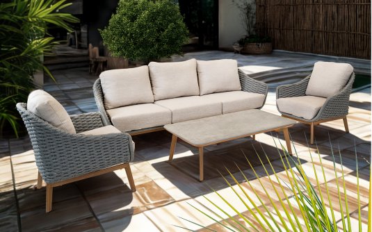 Stylowy zestaw ogrodowy IBIZA - sofa, fotele i stolik oplot z liny Stylowy zestaw ogrodowy IBIZA - sofa, fotele i stolik oplot z liny