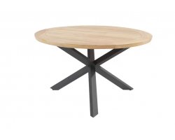 Okrągły stół ogrodowy podstawa krzyżowa antracyt alu blat teak średnica 130 cm PRADO 4SO