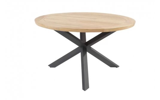 Okrągły stół ogrodowy podstawa krzyżowa antracyt alu blat teak średnica 130 cm PRADO 4SO Okrągły stół ogrodowy podstawa krzyżowa antracyt alu blat teak średnica 130 cm PRADO 4SO