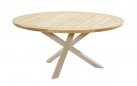 Okrągły stół ogrodowy podstawa krzyżowa beżowe aluminium blat teak średnica 160 cm PRADO 4SO