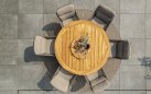 Okrągły stół ogrodowy podstawa krzyżowa beżowe aluminium blat teak średnica 160 cm PRADO 4SO