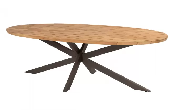 Owalny stół ogrodowy 240x115 nogi brązowe blat teak PRADO 4SO