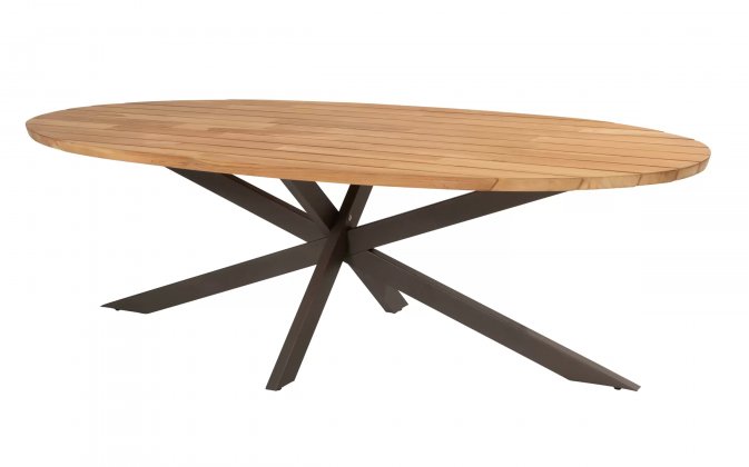 Owalny stół ogrodowy 240x115 nogi brązowe blat teak PRADO 4SO