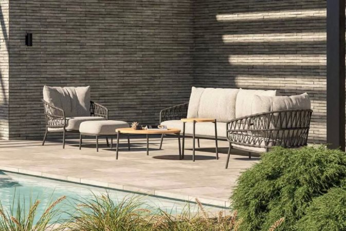 Komplet wypoczynkowy ogrodowy nowoczesny szary CALPI 4SO