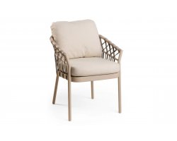 Nowoczesne krzesło aluminiowe ogrodowe beżowe z poduszkami na siedzisku i oparciu nevada