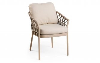 Nowoczesne krzesło aluminiowe ogrodowe beżowe z poduszkami na siedzisku i oparciu nevada