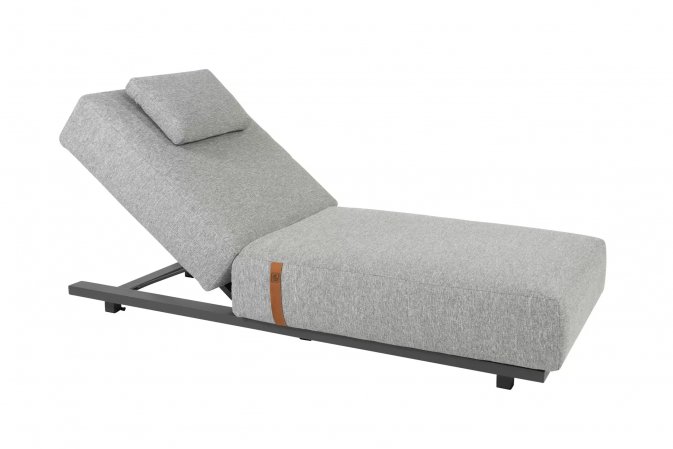 Ekskluzywny grafitowy duży lezak ogrodowy z grubym szarym materacem FERIAS 4SO