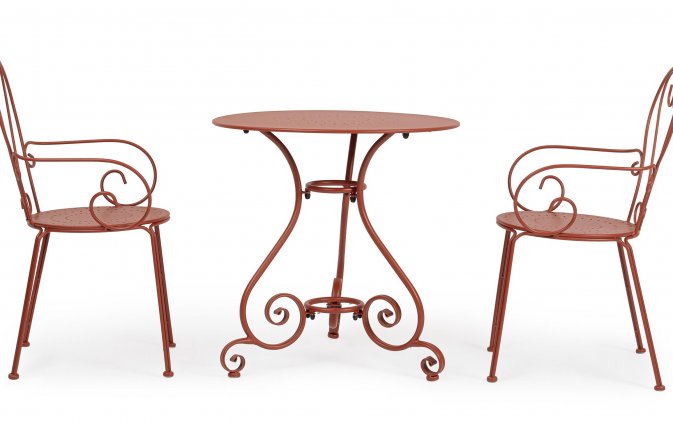 W kolorze ceglanym okragły metalowy stolik prowansalski śr. 70 ETIENNE bizzotto