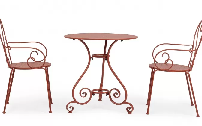 W kolorze ceglanym okragły metalowy stolik prowansalski śr. 70 ETIENNE bizzotto