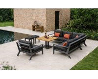 Duży narożnik ogrodowe aluminiowe grafitowy ciemno szarymi poduszkami Andes