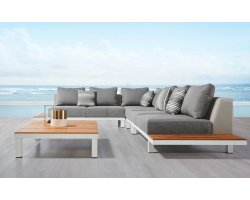 Platformowy narożnik na taras białe alu teak POLO higold