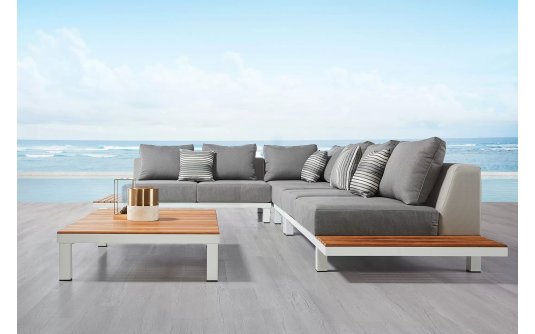 Platformowy narożnik na taras białe alu teak POLO higold Platformowy narożnik na taras białe alu teak POLO higold