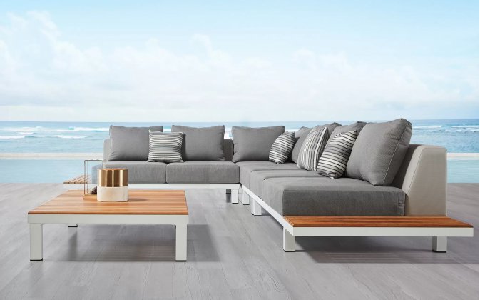 Platformowy narożnik na taras białe alu teak POLO higold