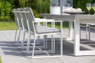Meble ogrodowe aluminiowe stołowe STELVIO - nogi białe - blat ceramiczny i fotele białe PRIMAVERA