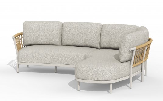 Jasnobeżowy narożnik aluminiowy ogrodowy z szezlongiem FRESCA