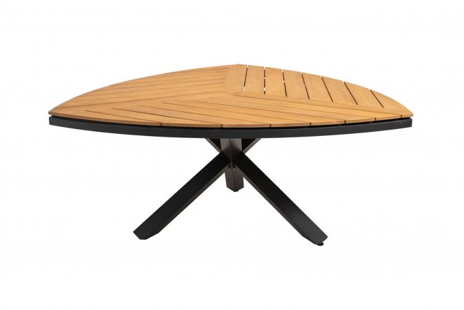 Stół ogrodowy trójkątny grafitowa podstawa blat teak bok 170 cm LONTANO