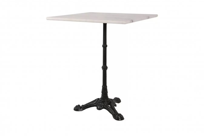 Kwadratowy stolik z blatem marmurowym 60x60 cm noga żeliwna czarna MARBLE