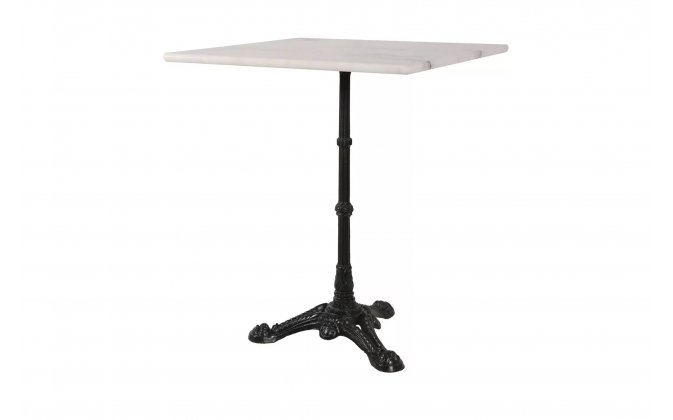 Kwadratowy stolik z blatem marmurowym 60x60 cm noga żeliwna czarna MARBLE