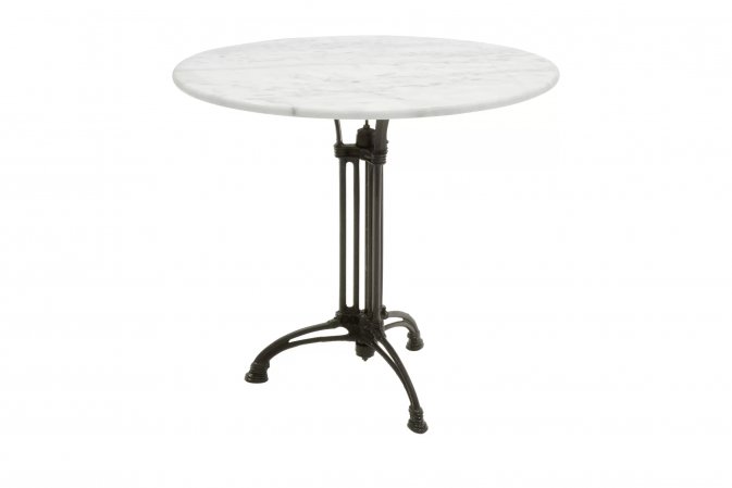 Okrągły stół 80 cm noga żeliwna czarna blat marmur biały MARBLE