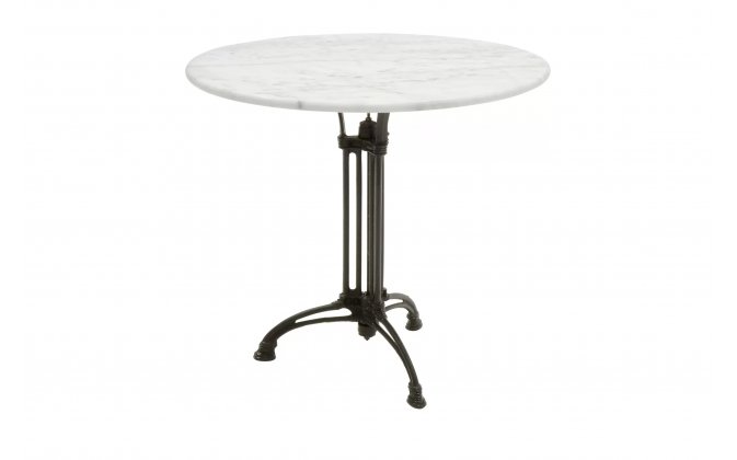 Okrągły stół 80 cm noga żeliwna czarna blat marmur biały MARBLE